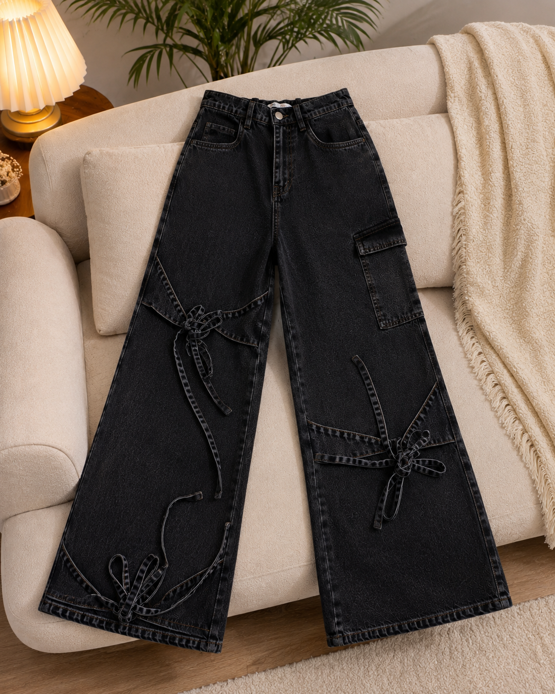 Elara Tie-Up Wide-Leg jeans - Buy 2 Get 1 Free